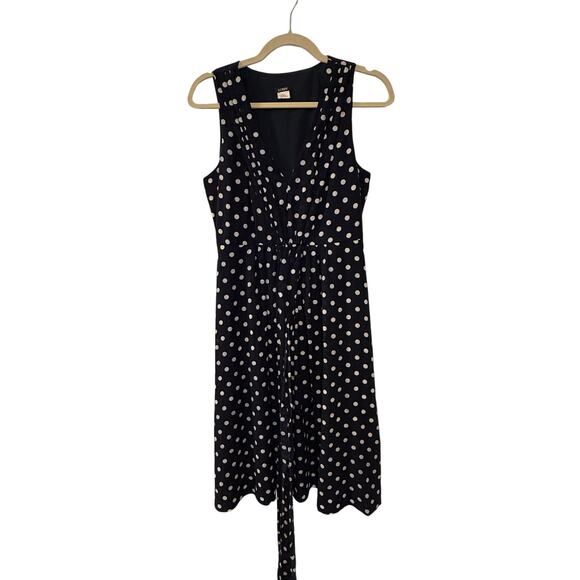 J Crew 6 Elinor Polka Dot Linen Dress $148 Sleeveless Fit&Flare Navy Blue White - Picture 5 of 8